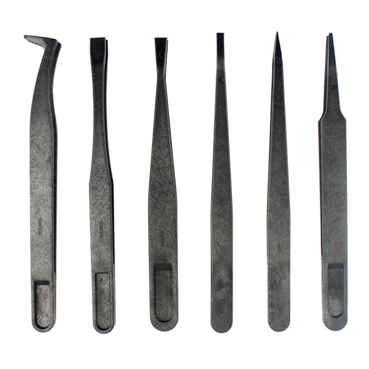 JF-S6in1 6 in 1 Anti-static Carbon Fiber Straight and Curved Tip Tweezers(Black) - Tweezers by JIAFA | Online Shopping UK | buy2fix