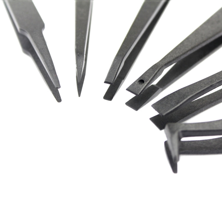 JF-S6in1 6 in 1 Anti-static Carbon Fiber Straight and Curved Tip Tweezers(Black) - Tweezers by JIAFA | Online Shopping UK | buy2fix