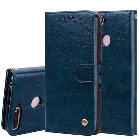 Business Style Oil Wax Texture Horizontal Flip Leather Case for Huawei Honor 7A (with fingerprint hole), with Holder & Card Slots & Wallet(Blue) - Honor Cases by buy2fix | Online Shopping UK | buy2fix