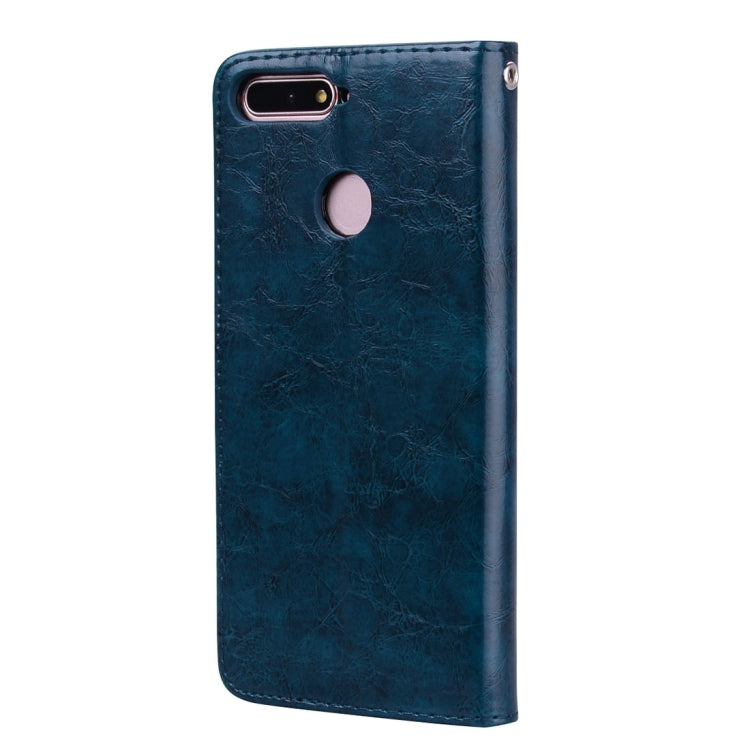 Business Style Oil Wax Texture Horizontal Flip Leather Case for Huawei Honor 7A (with fingerprint hole), with Holder & Card Slots & Wallet(Blue) - Honor Cases by buy2fix | Online Shopping UK | buy2fix
