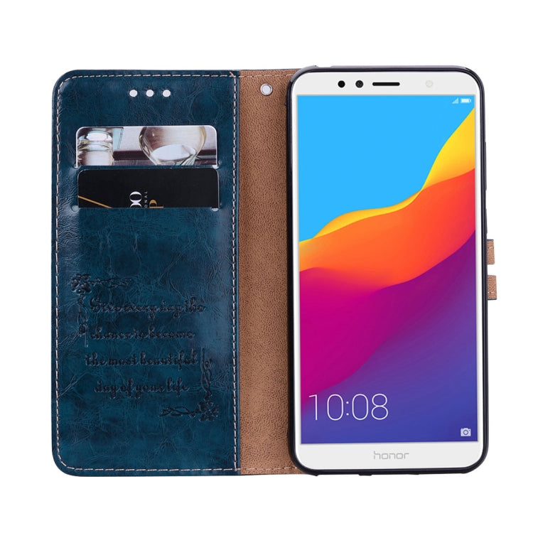 Business Style Oil Wax Texture Horizontal Flip Leather Case for Huawei Honor 7A (with fingerprint hole), with Holder & Card Slots & Wallet(Blue) - Honor Cases by buy2fix | Online Shopping UK | buy2fix