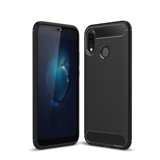For Huawei P20 Lite Brushed Texture Carbon Fiber Shockproof TPU Protective Back Case (Black) by buy2fix