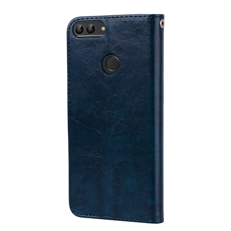 Business Style Oil Wax Texture Horizontal Flip Leather Case for Huawei P Smart / Enjoy 7S, with Holder & Card Slots & Wallet(Blue) - Huawei Cases by buy2fix | Online Shopping UK | buy2fix