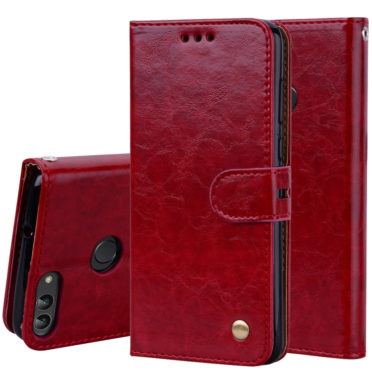 Business Style Oil Wax Texture Horizontal Flip Leather Case for Huawei P Smart / Enjoy 7S, with Holder & Card Slots & Wallet(Red) - Huawei Cases by buy2fix | Online Shopping UK | buy2fix