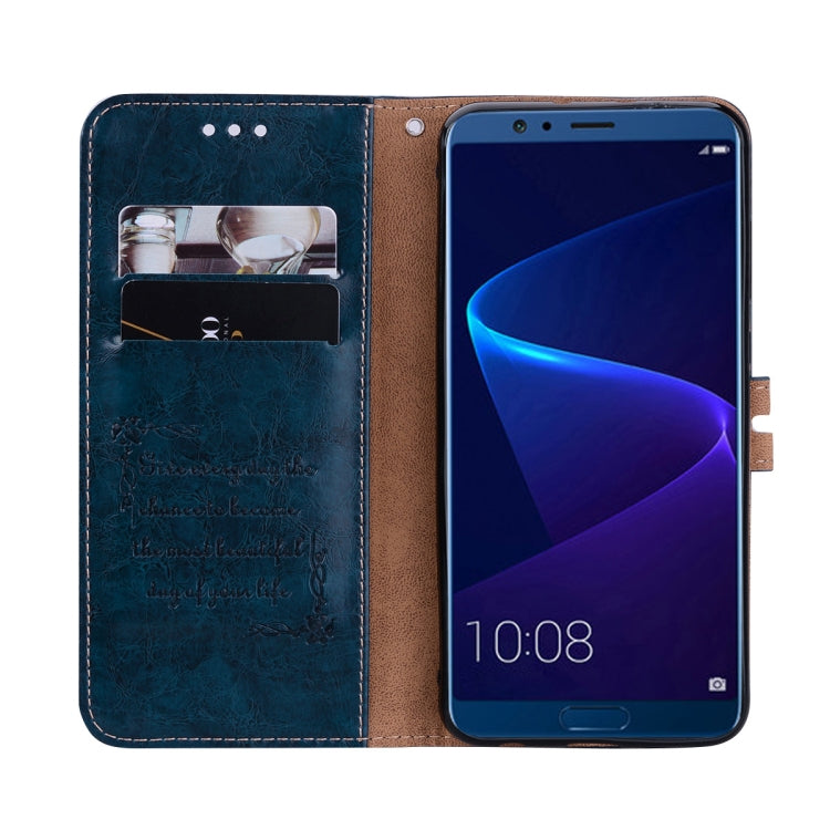 Business Style Oil Wax Texture Horizontal Flip Leather Case for Huawei Honor 10, with Holder & Card Slots & Wallet(Blue) - Honor Cases by buy2fix | Online Shopping UK | buy2fix