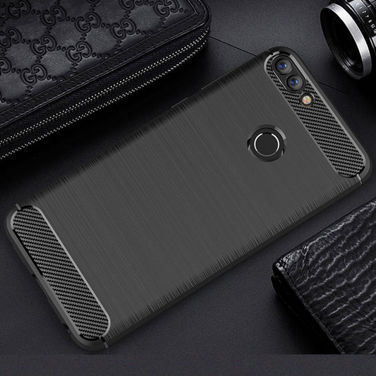 For Huawei P smart / Enjoy 7S Brushed Texture Carbon Fiber Shockproof TPU Protective Back Case (Black) by buy2fix