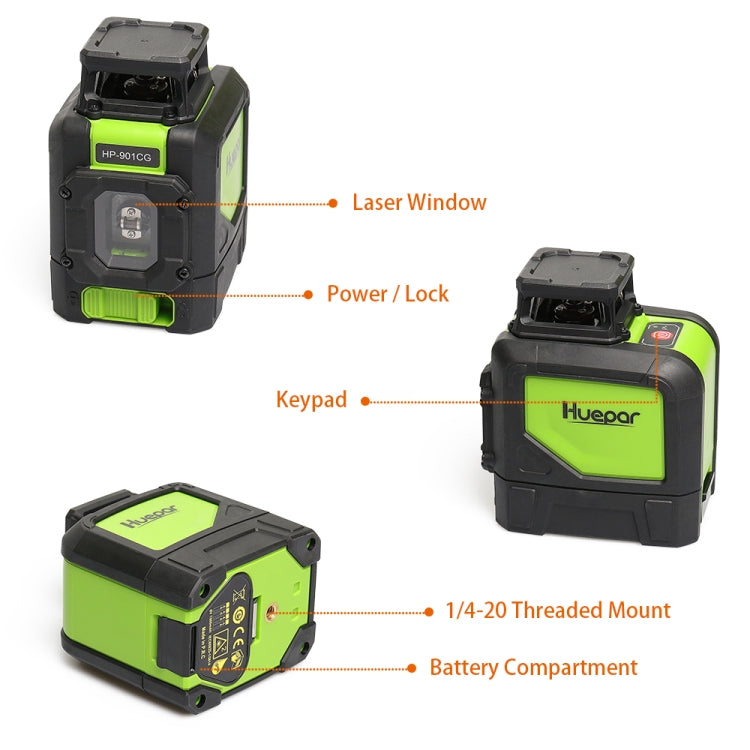 901CG H360 Degrees / V130 Degrees Laser Level Covering Walls and Floors 5 Line Green Beam IP54 Water / Dust proof(Green) - Laser Rangefinder by buy2fix | Online Shopping UK | buy2fix