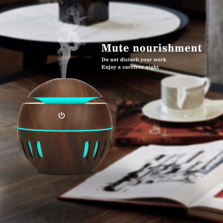 Wood Grain USB Hollowed-out Humidifier Seven Color Aromatherapy Lamp Automatic Alcohol Sprayer with Remote Control(Dark Brown-2) by buy2fix