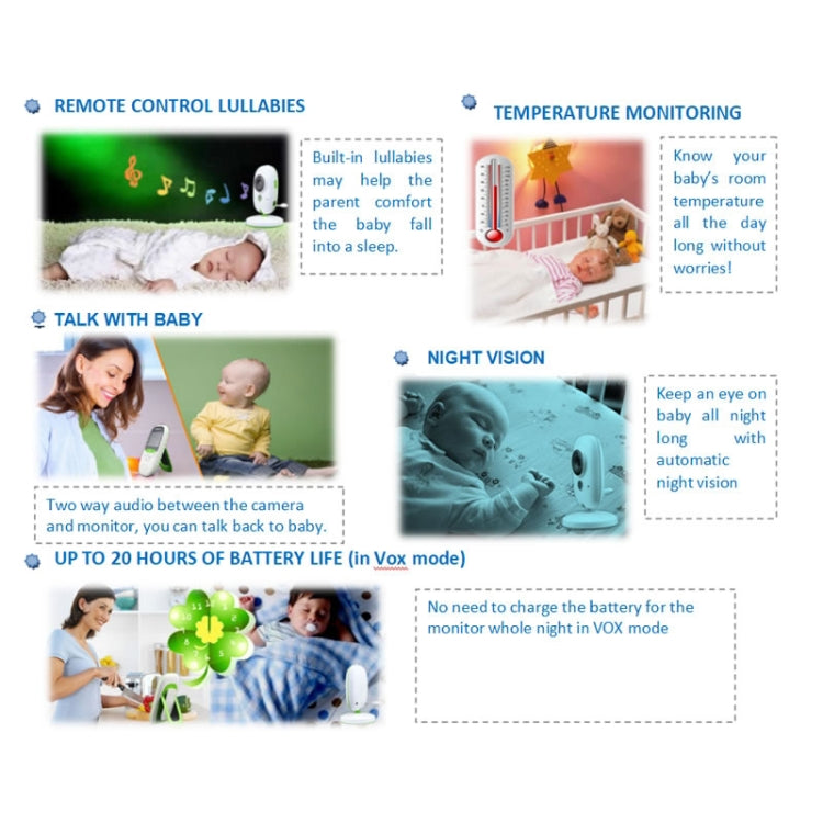 VB602 2.4 inch LCD 2.4GHz Wireless Surveillance Camera Baby Monitor, Support Two Way Talk Back, Night Vision(White) by buy2fix