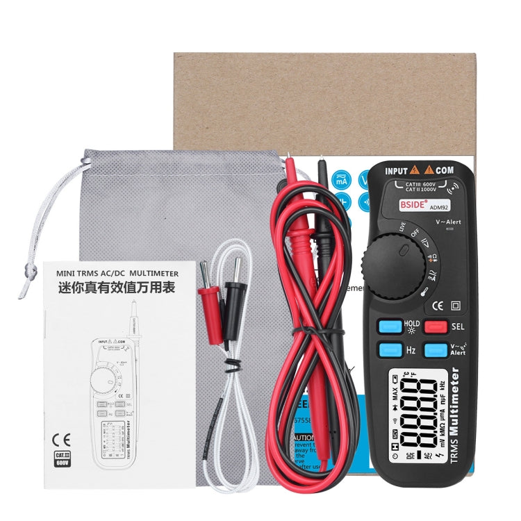 BSIDE ADM92 Handheld True RMS Digital Multimeter Auto Range 6000 Counts TRMS Tester with Live Wire Check Temp NCV Hz ohm Diode - Current & Voltage Tester by buy2fix | Online Shopping UK | buy2fix
