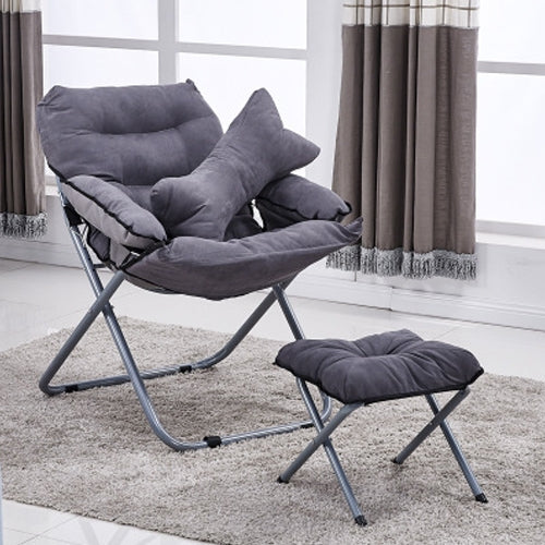 Creative Lazy Folding Sofa Living Room Single Sofa Chair Tatami Lounge Chair with Footrest / Pillow(Grey) by buy2fix