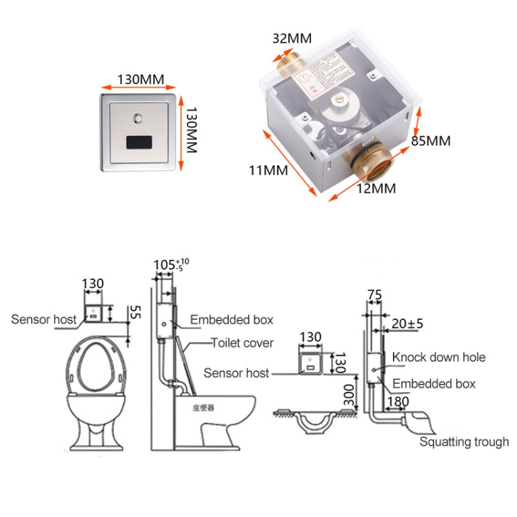 Recessed Wall in Type Flush Valve for Auto-induction Toilet, with Automatic and Manual Function DC AC - Smart Kitchen and Toilet by buy2fix | Online Shopping UK | buy2fix