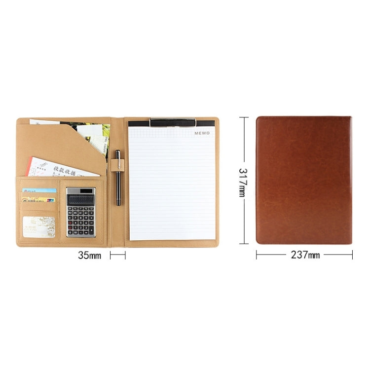 Office Supplies Business Style Leather Document Folder with 30-pages A4 Note Pad & Calculator(Brown) - File Folder by buy2fix | Online Shopping UK | buy2fix