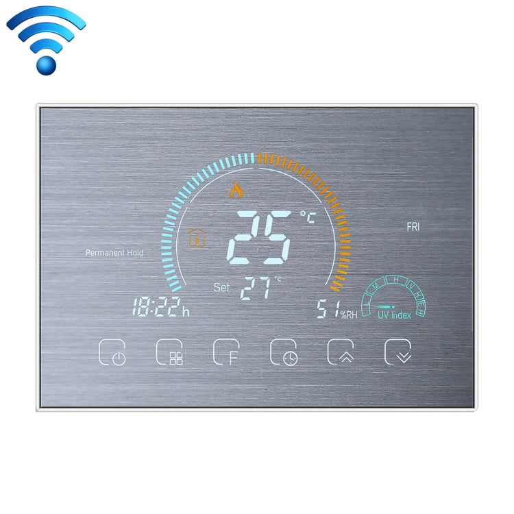 BHT-8000-GALW-SS Brushed Stainless Steel Mirror Control Water Heating Energy-saving and Environmentally-friendly Smart Home Negative Display LCD Screen Round Room Thermostat with WiFi - Thermostat & Thermometer by buy2fix | Online Shopping UK | buy2fix