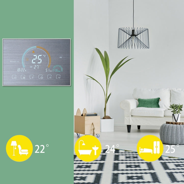 BHT-8000-GA-SS Brushed Stainless Steel Mirror Control Water Heating Energy-saving and Environmentally-friendly Smart Home Negative Display LCD Screen Round Room Thermostat without WiFi - Consumer Electronics by buy2fix | Online Shopping UK | buy2fix