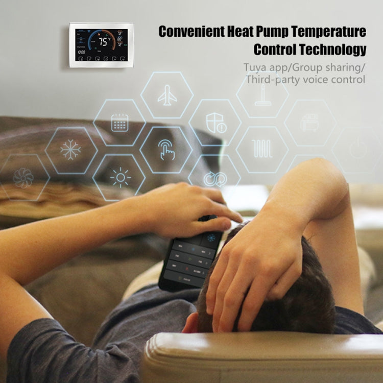 BHP-8000-SS 3H2C Smart Home Heat Pump Round Room Brushed Mirror Housing Thermostat without WiFi, AC 24V - Thermostat & Thermometer by buy2fix | Online Shopping UK | buy2fix