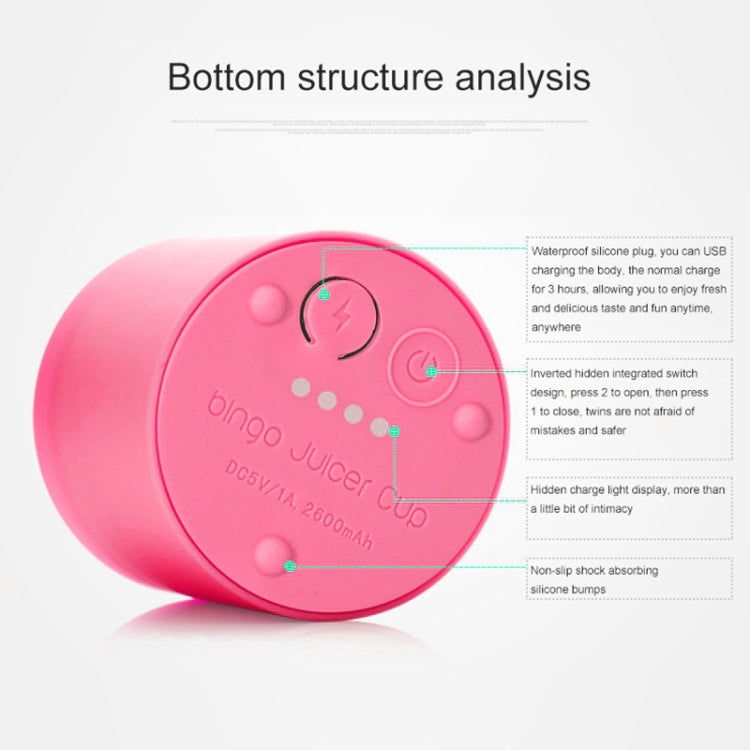 Bingo 500ml Mini Portable USB Rechargeable Electric Juicer Cup Juicer Blender, 22000 Revolutions Per Minute(Pink) - Electric juicers by buy2fix | Online Shopping UK | buy2fix