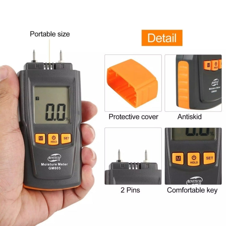 BENETECH GM605 Digital Wood Moisture Meter Humidity Tester Timber Damp Detector - PH & Moisture Meter by BENETECH | Online Shopping UK | buy2fix