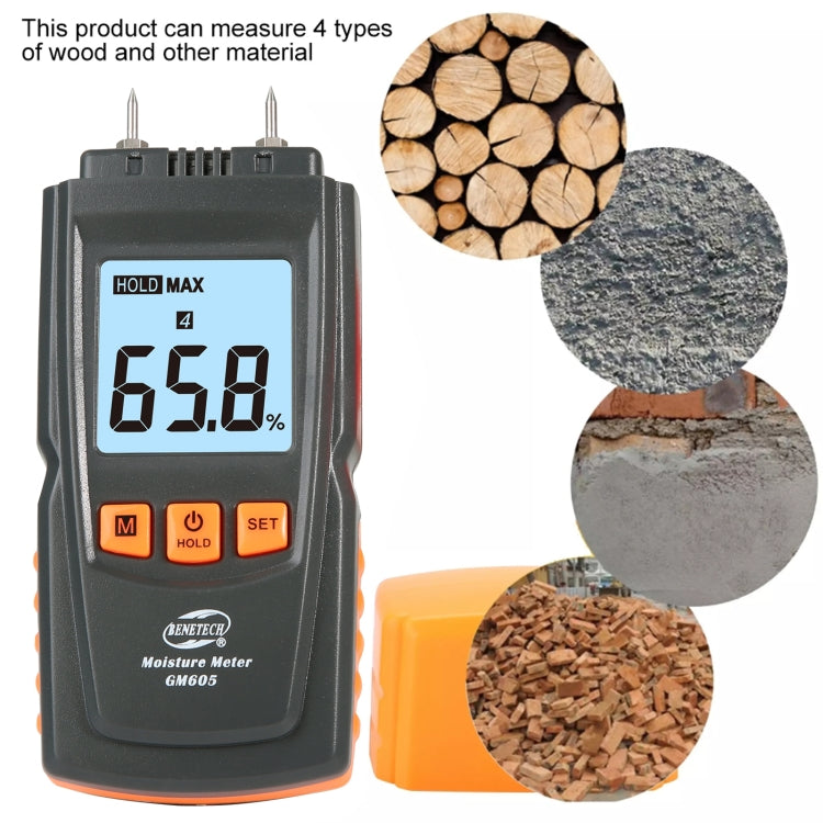 BENETECH GM605 Digital Wood Moisture Meter Humidity Tester Timber Damp Detector - PH & Moisture Meter by BENETECH | Online Shopping UK | buy2fix