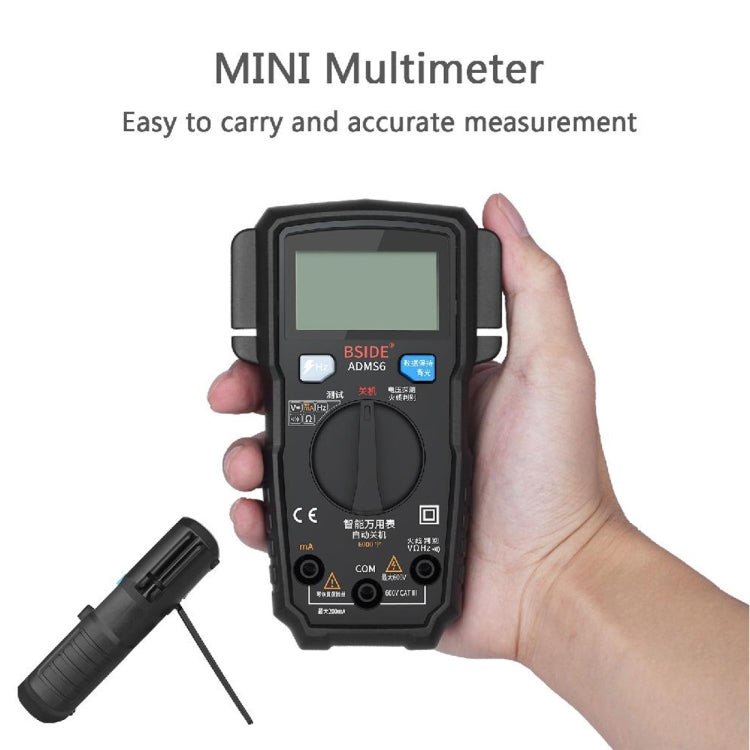 BSIDE ADMS6 High-precision Fully Automatic Small Digital Intelligent Multimeter with HD Digital Display & Shockproof Cover, Support Function Range Switch & Double-sided Pen Holder (Black) - Digital Multimeter by buy2fix | Online Shopping UK | buy2fix