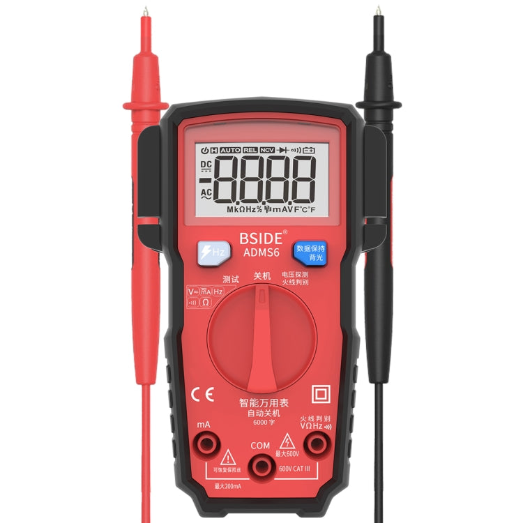 BSIDE ADMS6 High-precision Fully Automatic Small Digital Intelligent Multimeter with HD Digital Display & Shockproof Cover, Support Function Range Switch & Double-sided Pen Holder (Red) - Digital Multimeter by buy2fix | Online Shopping UK | buy2fix