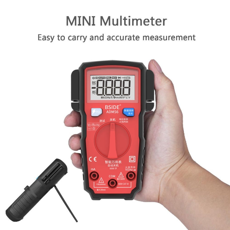 BSIDE ADMS6 High-precision Fully Automatic Small Digital Intelligent Multimeter with HD Digital Display & Shockproof Cover, Support Function Range Switch & Double-sided Pen Holder (Red) - Digital Multimeter by buy2fix | Online Shopping UK | buy2fix