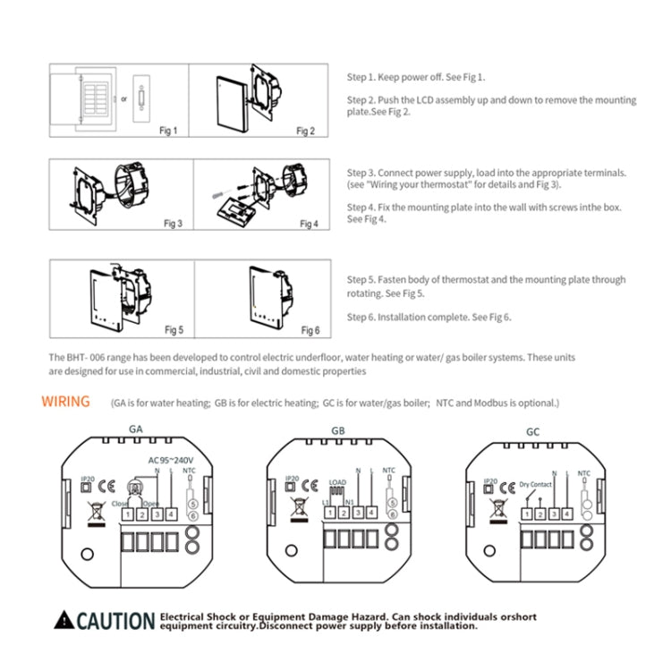 BHT-006GALW 95-240V AC 5A Smart Home Heating Thermostat for EU Box, Control Water Heating with Only Internal Sensor & WiFi Connection (White) - Thermostat & Thermometer by buy2fix | Online Shopping UK | buy2fix