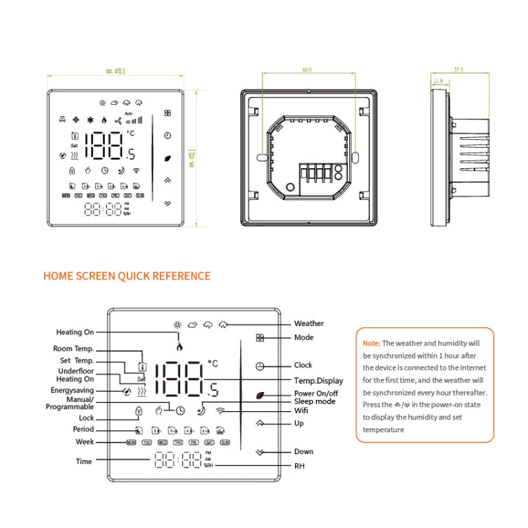 BHT-006GCLW 95-240V AC 5A Smart Home Heating Thermostat for EU Box, Control Boiler Heating with Only Internal Sensor, WiFi (White) - Thermostat & Thermometer by buy2fix | Online Shopping UK | buy2fix