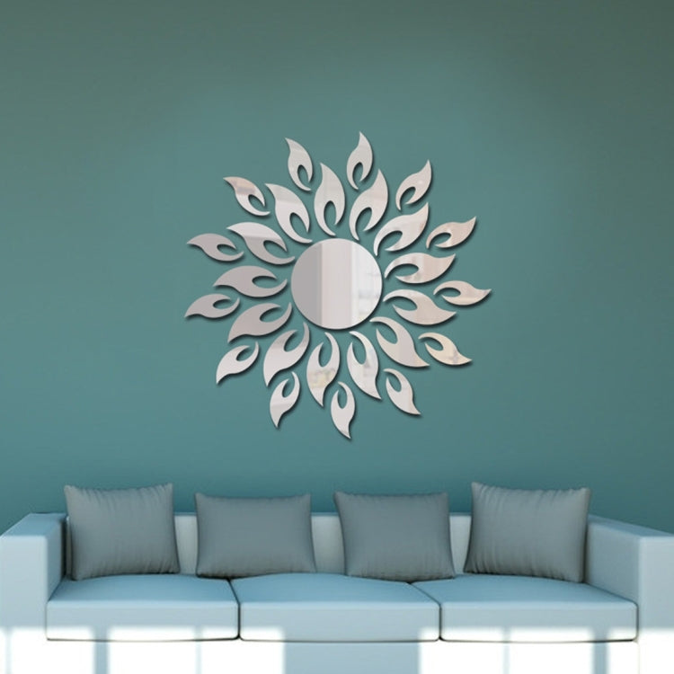 Sunflower Mirror Wall Sticker Bedroom Living Room Decoration Wall Stickers(Silver) - Decorative Mirrors by buy2fix | Online Shopping UK | buy2fix