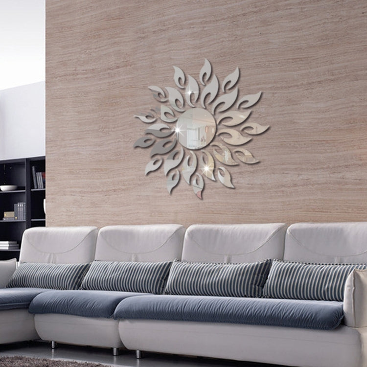 Sunflower Mirror Wall Sticker Bedroom Living Room Decoration Wall Stickers(Silver) - Decorative Mirrors by buy2fix | Online Shopping UK | buy2fix