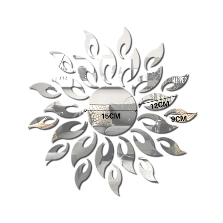 Sunflower Mirror Wall Sticker Bedroom Living Room Decoration Wall Stickers(Silver) - Decorative Mirrors by buy2fix | Online Shopping UK | buy2fix