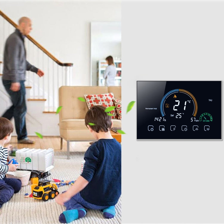 BHT-8000-GALW Control Water Heating Energy-saving and Environmentally-friendly Smart Home Negative Display LCD Screen Round Room Thermostat with WiFi(Black) - Thermostat & Thermometer by buy2fix | Online Shopping UK | buy2fix