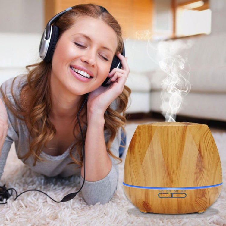 Diamond Wood Grain Remote Control Ultrasonic Humidifier Aromatherapy Machine Automatic Alcohol Sprayer with LED Lights, Capacity: 400mL, US Plug (Light Wood Color) - Air Purifiers & Accessories by buy2fix | Online Shopping UK | buy2fix