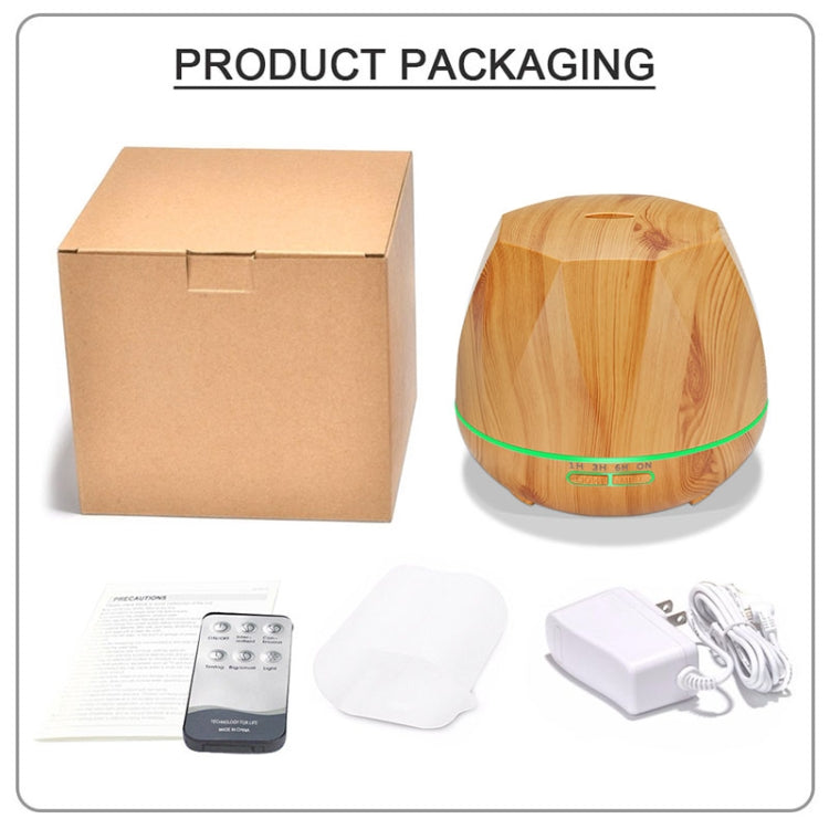 Diamond Wood Grain Remote Control Ultrasonic Humidifier Aromatherapy Machine Automatic Alcohol Sprayer with LED Lights, Capacity: 400mL, US Plug (Light Wood Color) - Air Purifiers & Accessories by buy2fix | Online Shopping UK | buy2fix