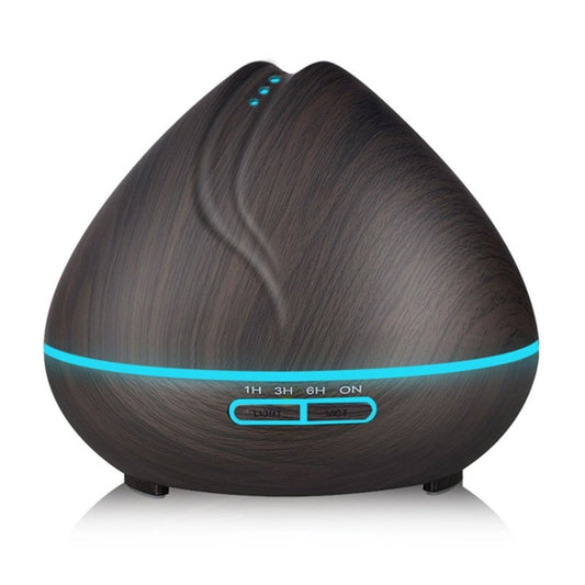 Peach Shape Wood Grain Remote Control Ultrasonic Humidifier Aromatherapy Machine Automatic Alcohol Sprayer with LED Lights, Capacity: 400mL, UK Plug (Dark Wood Color) by buy2fix