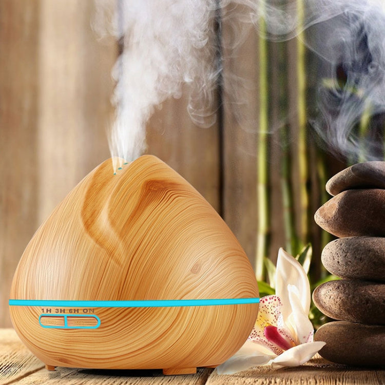Peach Shape Wood Grain Remote Control Ultrasonic Humidifier Aromatherapy Machine Automatic Alcohol Sprayer with LED Lights, Capacity: 400mL, UK Plug (Light Wood Color) by buy2fix