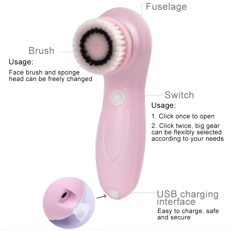 3 in 1 USB Charging Electronic Cleaning Face Beauty Instrument Pores Nose Blackhead Facial Cleansing Brush (Pink) - Cleanser by buy2fix | Online Shopping UK | buy2fix