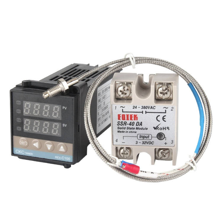 REX-C100 Thermostat + Thermocouple + SSR-60 DA Solid State Module Intelligent Temperature Control Kit - Components Kits by buy2fix | Online Shopping UK | buy2fix
