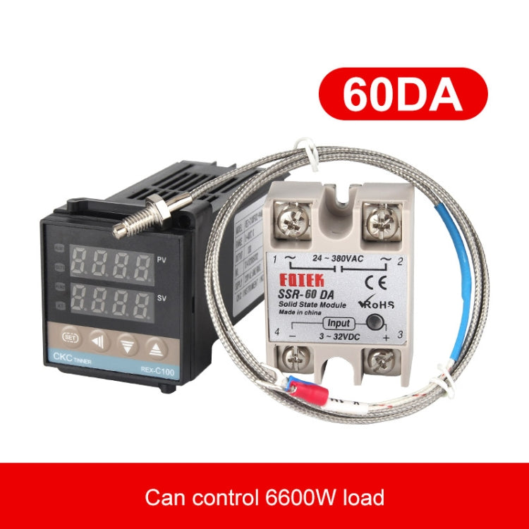 REX-C100 Thermostat + Thermocouple + SSR-60 DA Solid State Module Intelligent Temperature Control Kit - Components Kits by buy2fix | Online Shopping UK | buy2fix