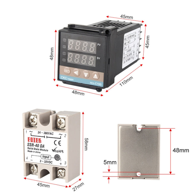 REX-C100 Thermostat + Thermocouple + SSR-60 DA Solid State Module Intelligent Temperature Control Kit - Components Kits by buy2fix | Online Shopping UK | buy2fix