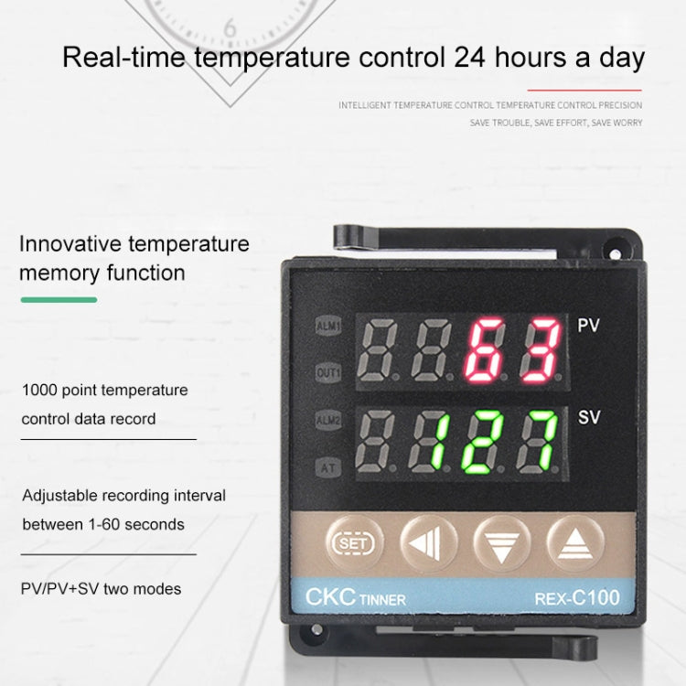 REX-C100 Thermostat + Thermocouple + SSR-60 DA Solid State Module Intelligent Temperature Control Kit - Components Kits by buy2fix | Online Shopping UK | buy2fix