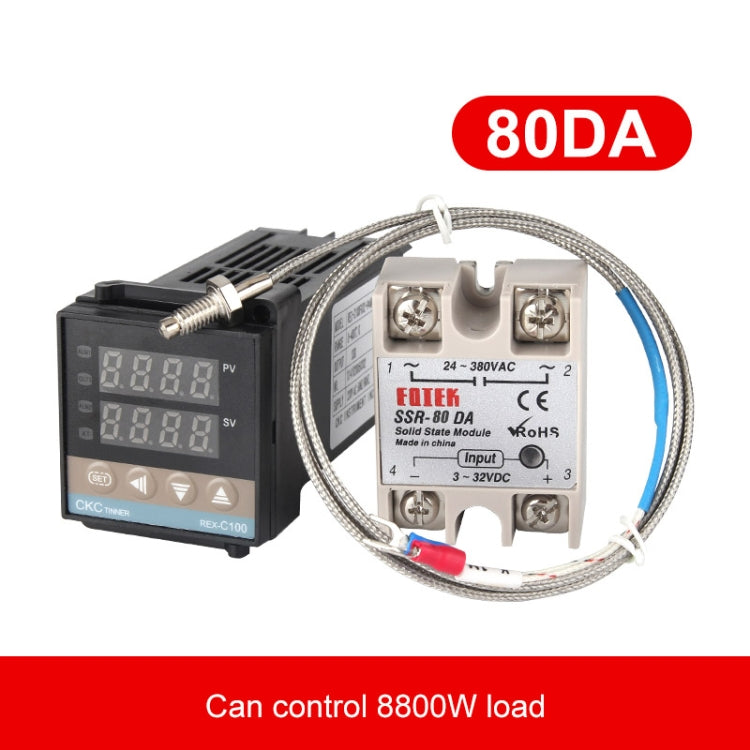 REX-C100 Thermostat + Thermocouple + SSR-80 DA Solid State Module Intelligent Temperature Control Kit - Components Kits by buy2fix | Online Shopping UK | buy2fix