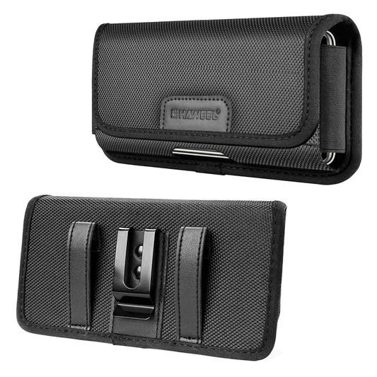 HAWEEL 6.1-6.8 inch Nylon Cloth Phone Belt Clip Horizontal Carrying Pouch with Card Slot (Black) - by HAWEEL | Online Shopping UK | buy2fix