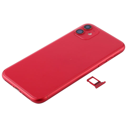 Battery Back Cover Assembly (with Side Keys & Power Button + Volume Button Flex Cable & Wireless Charging Module & Motor & Charging Port & Speaker Ringer Buzzer & Card Tray & Camera Lens Cover) for iPhone 11(Red) by buy2fix