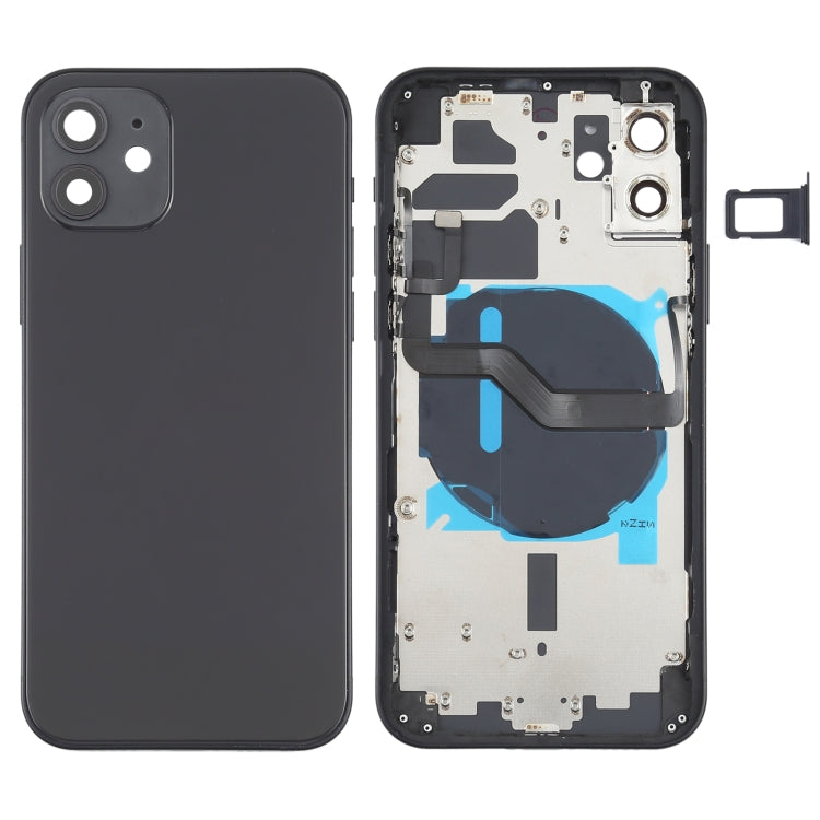 Battery Back Cover (with Side Keys & Card Tray & Power + Volume Flex Cable & Wireless Charging Module) for iPhone 12(Black) - Back Cover by buy2fix | Online Shopping UK | buy2fix