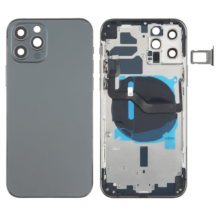 Battery Back Cover (with Side Keys & Card Tray & Power + Volume Flex Cable & Wireless Charging Module) for iPhone 12 Pro(Black) - Back Cover by buy2fix | Online Shopping UK | buy2fix