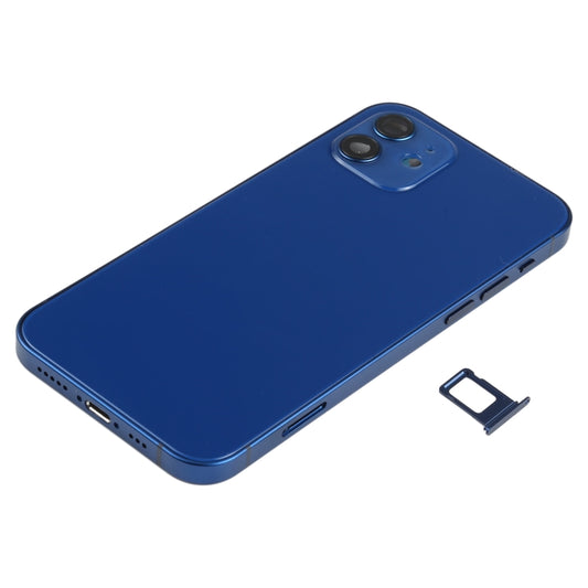 Battery Back Cover Assembly (with Side Keys & Speaker Ringer Buzzer & Motor & Camera Lens & Card Tray & Power Button + Volume Button + Charging Port & Wireless Charging Module) for iPhone 12(Blue) by buy2fix