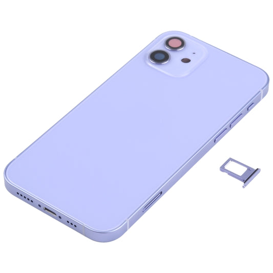 Battery Back Cover Assembly (with Side Keys & Speaker Ringer Buzzer & Motor & Camera Lens & Card Tray & Power Button + Volume Button + Charging Port & Wireless Charging Module) for iPhone 12(Purple) by buy2fix