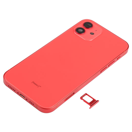 Battery Back Cover Assembly (with Side Keys & Speaker Ringer Buzzer & Motor & Camera Lens & Card Tray & Power Button + Volume Button + Charging Port & Wireless Charging Module) for iPhone 12(Red) by buy2fix