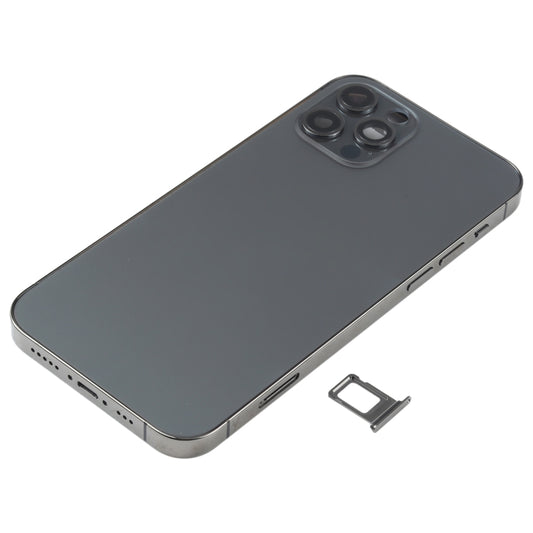 Battery Back Cover Assembly (with Side Keys & Speaker Ringer Buzzer & Motor & Camera Lens & Card Tray & Power Button + Volume Button + Charging Port & Wireless Charging Module) for iPhone 12 Pro(Black) by buy2fix
